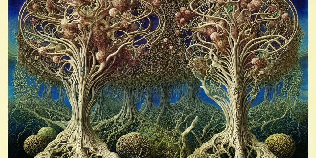 Image similar to tree of life by roger dean and andrew ferez, art forms of nature by ernst haeckel, divine chaos engine, symbolist, visionary, art nouveau, botanical fractal structures, organic, detailed, realistic, surreality