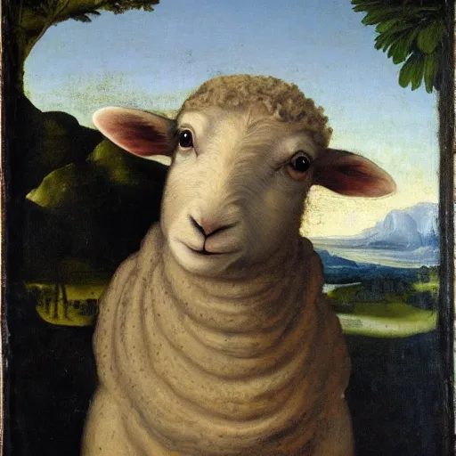 Image similar to Renaissance painting portrait of a a lamb