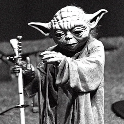 Prompt: yoda performing at woodstock