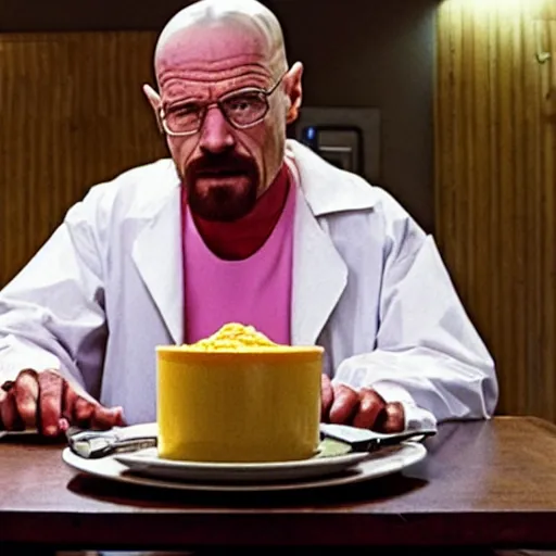 Image similar to Walter White eating pink sauce