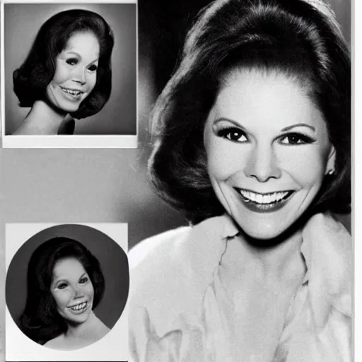 Image similar to A photo of Mary Tyler Moore in her younger days in a black and white photo. The date of the photo is 1963.