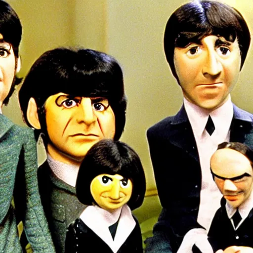 Image similar to stills from puppets movie by gerry anderson about the beatles, that band, vintage film, 1 9 6 0 s