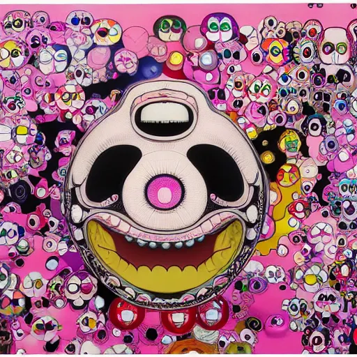 Image similar to pink scream by takashi murakami and h.r. giger, full body, oil on canvas, intricately detailed artwork, full 8k high quality resolution, recently just found unknown masterpiece