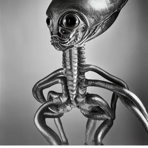 Image similar to portrait of alien visitor, highly detailed, sharp focus, 50mm canon 1.4, award winning photograph by Yousuf Karsh