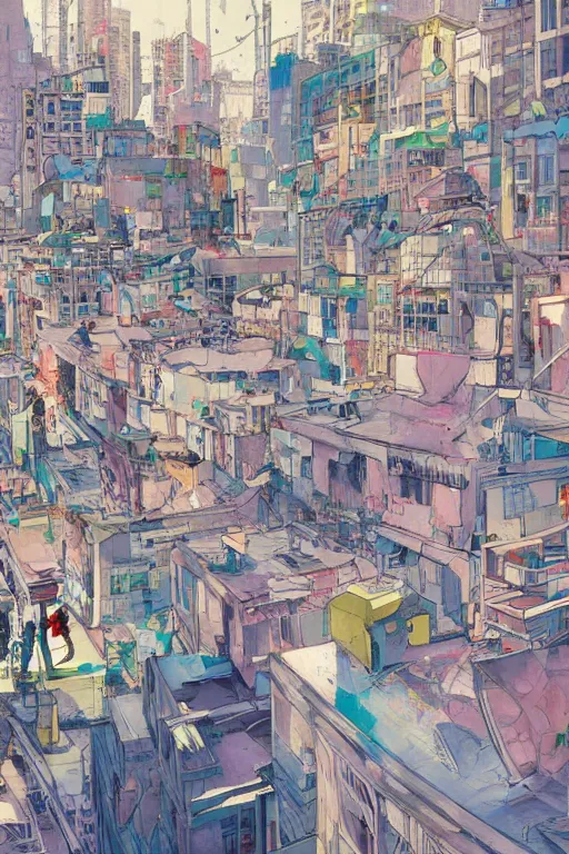 Prompt: people in a busy city people looking at a white building covered with graffiti paint dripping down to the floor, professional illustration by james jean, painterly, yoshitaka amano, hiroshi yoshida, moebius, loish, painterly, and artgerm, illustration