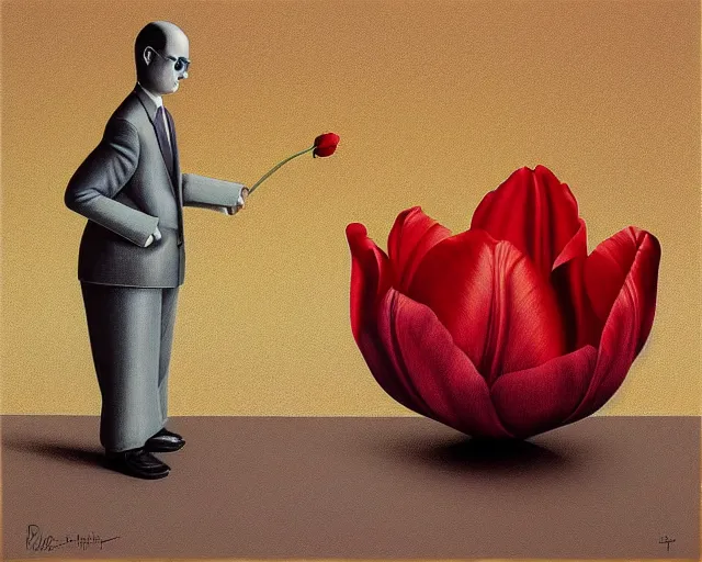 Image similar to rule of thirds inside the tulip, an ultrafine detailed painting by rafal olbinski, behance contest winner, pop surrealism, detailed painting, very detailed, minimalist, skeuomorphic, airbrush art