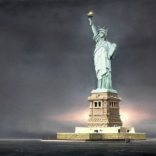 Image similar to statue of liberty, whiteness | highly detailed matte painting, hyperrealistic, very intrincate | cinematic lighting, award - winning | by rachel ruysch, giger, beksinski and bocklin | by austin osman spare and william blake, trending on artstation, cgsociety, official art, octane.
