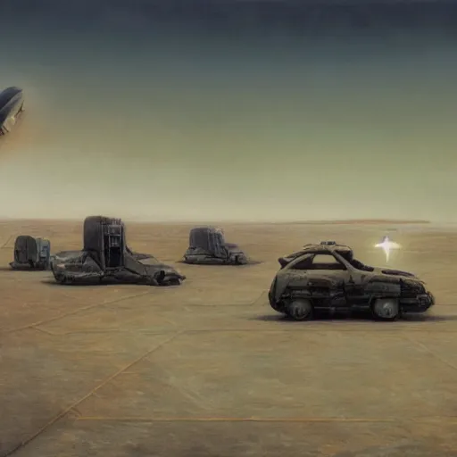 Prompt: a giant spaceship smashed to pieces in the new mexico desert, government agent campsite and cars, beksinski, wayne barlowe, very coherent symmetrical artwork, cinematic, hyper realism, high detail, octane render, 8 k