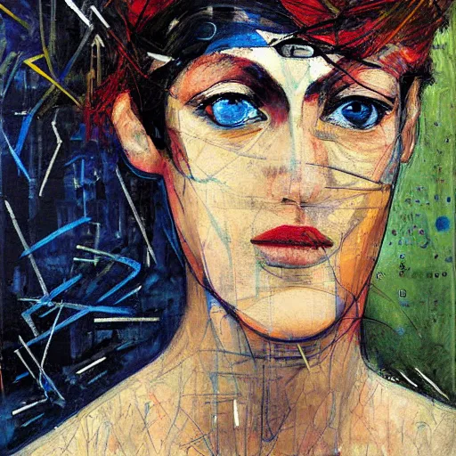 Prompt: The computer art is an abstract portrait of a woman. The woman's face is divided into two halves, one half is black and the other is white. The woman's eyes are large and staring. The computer art is full of energy and movement. post-impressionism by Enki Bilal, by Paolo Roversi calm, ultradetailed