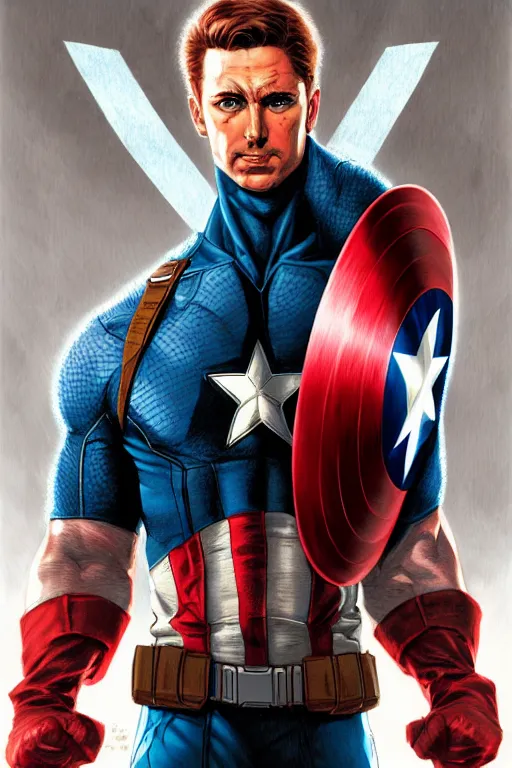 Image similar to captain america, manga cover art, detailed color portrait, artstation trending, 8 k, greg rutkowski