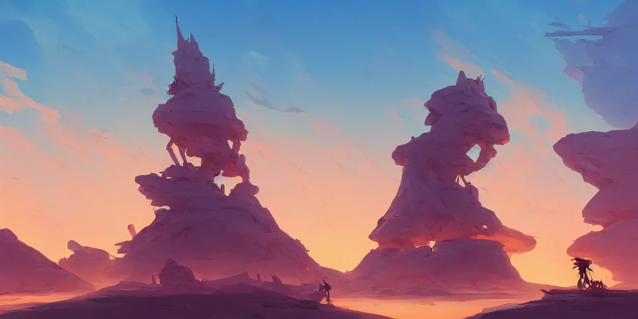 Image similar to blue desert, organic tower in the distance, green sky with a red sun, pirate ship floating in the sky, official fanart behance hd artstation by jesper ejsing, by rhads, makoto shinkai and lois van baarle, ilya kuvshinov, ossdraws