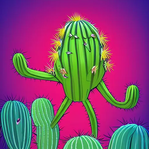 Prompt: angry cactus man, digital art, by worthikids, vibrant colors, beautiful lighting