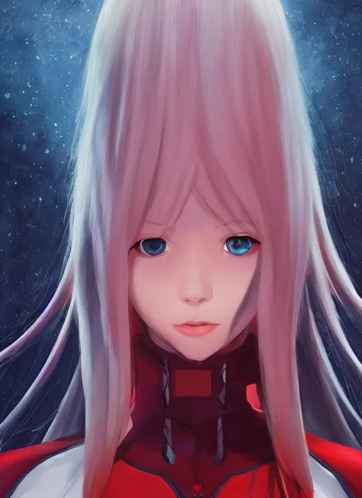 Image similar to Zero two from Darling in the Franxx, portrait, fantasy, medieval, vivid colors, fantasy, elegant, concept art, sharp focus, beautiful face, digital art, Hyper-realistic, 4K, Unreal Engine, Highly Detailed, HD, Dramatic Lighting by Brom, trending on Artstation