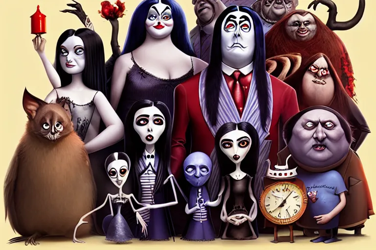 Prompt: the addams family, american mcgee's alice, sharp focus, artstation, trending, by julie dillon, luis melo, tyler miles lockett, lei jin, hong lei, ken wong, adam narozanski, joy ang