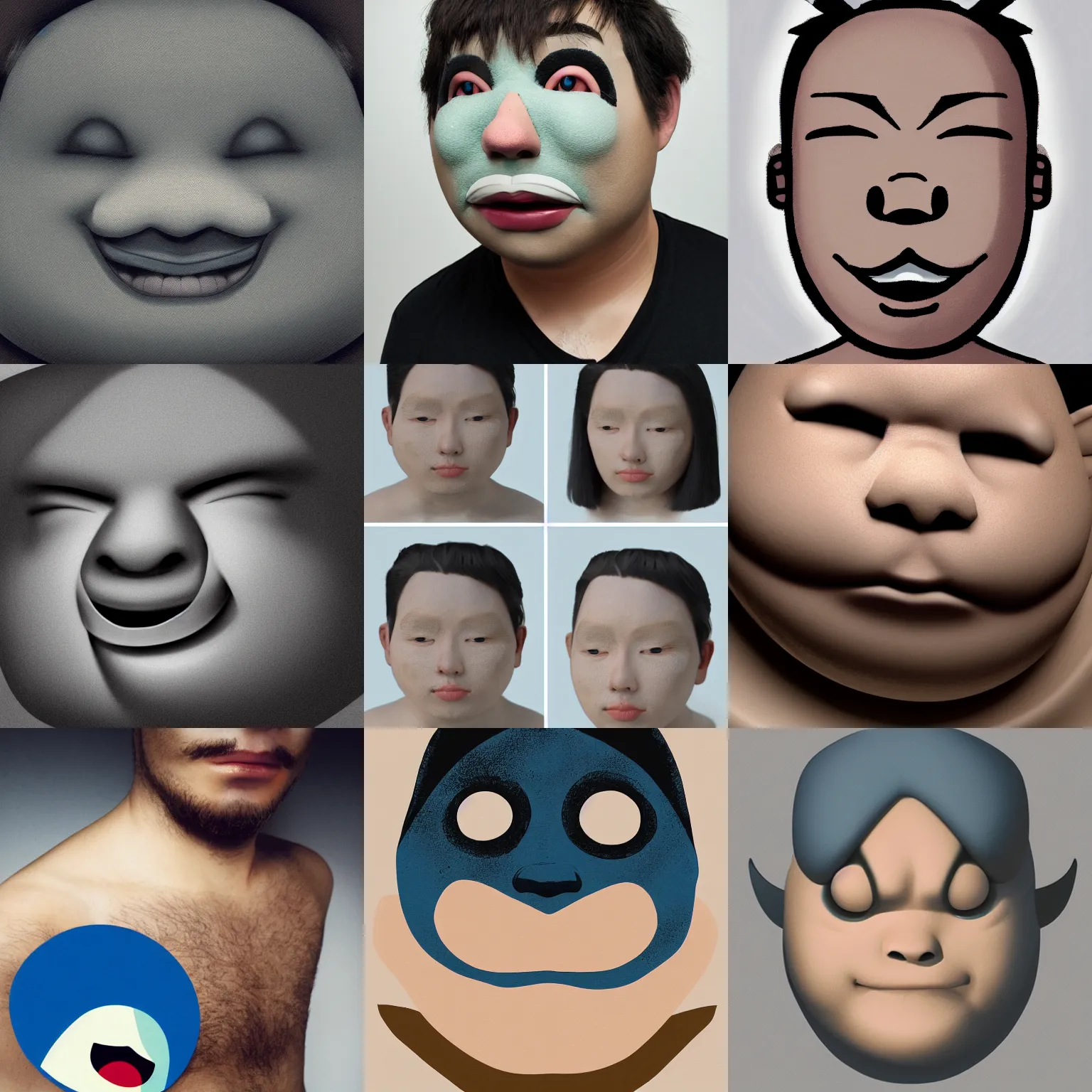 Prompt: studio photo of a human face inspired by Snorlax