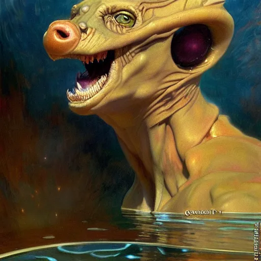 Image similar to a portrait of a furry alien in the pool. highly detailed painting by gaston bussiere, craig mullins, j. c. leyendecker, furry