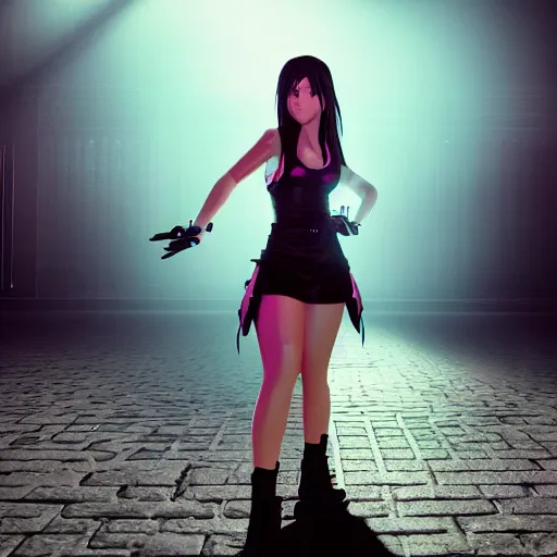 Prompt: tifa lockhart synthwave style volumetric lighting