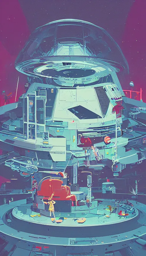 Prompt: spaceship emergency escape pods launch bay, sharp focus, james gilleard, moebius, print, risograph, cinematic, game art