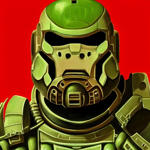 Image similar to portrait of doomguy, highly detailed, render, centered, digital painting