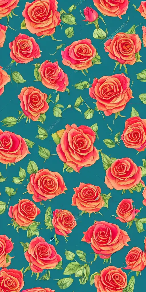 Image similar to seamless pattern of beautiful roses with leaves and throns, colourful, symmetrical, repeating 35mm photography