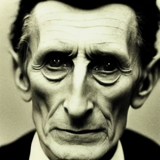 Image similar to dslr photo portrait still of young peter cushing, 8 k, by diane arbus, man ray,