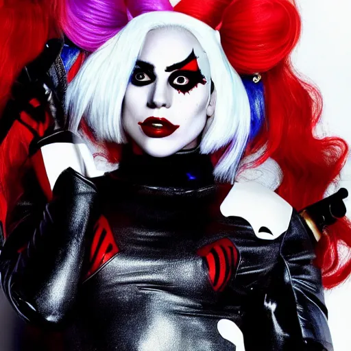 Image similar to lady gaga as harley quinn 4 k detailed super realistic