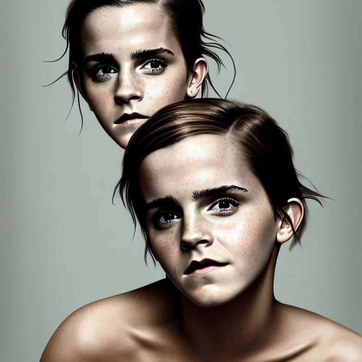 Image similar to emma watson's face looking to the left. portrait by martin schoeller. detailed, 4 k, morning hour.