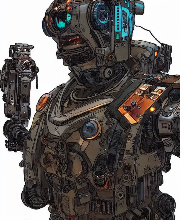 Image similar to cyberpunk pathfinder robot from apex legends character portrait, portrait by james gurney and laurie greasley and yoji shinkawa, concept art, intricate details, highly detailed, vintage sci - fi