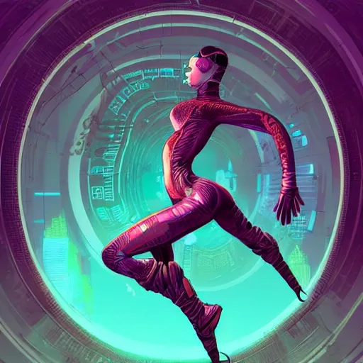 Image similar to a cyberpunk gymnast, centered in the frame, cyberpunk concept art by Jean Giraud and josan gonzales, digital art, highly detailed, intricate, sci-fi, sharp focus, Trending on Artstation HQ, deviantart, 4K UHD image