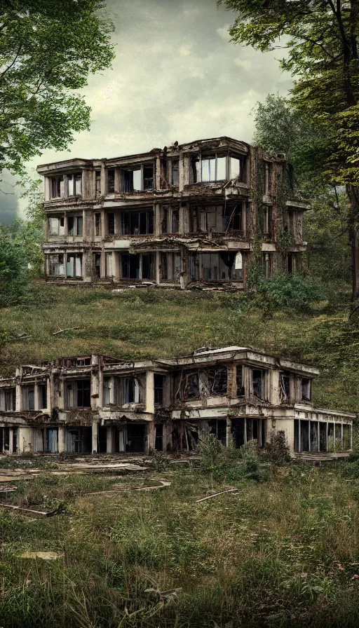 Image similar to a beautiful hyperdetailed rendering of city abandoned urbex nature ranch building architecture unfinished building by adolf loos, junglepunk nature lake, archdaily, wallpaper, highly detailed, trending on artstation.