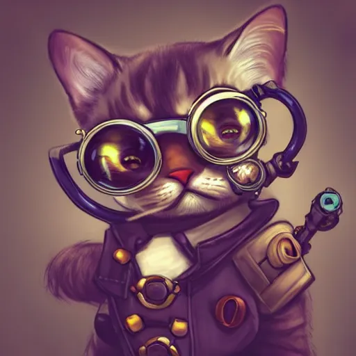 Prompt: a profile picture of a munchkin cat with steampunk googles, by ROSS tran, 4k