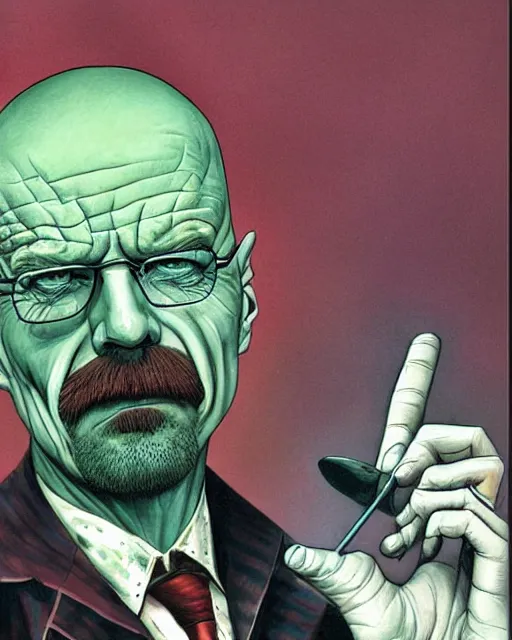 Image similar to portrait of walter white as the joker, illustration, art by neil gaiman and peter elson