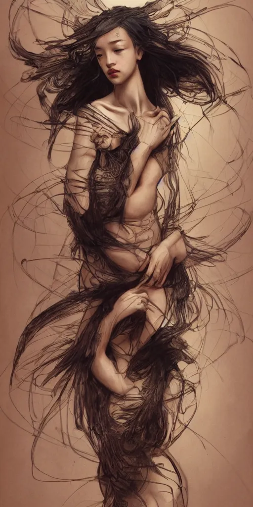 Image similar to Kiko Mizuhara, physically accurate, dramatic dynamic lighting, intricate, elegant, highly detailed, digital painting, artstation, very hyperrealistic, HR GIGER, Hieronymus Bosch, Francis Bacon, Tomas Sanchez, Renaissance, concept art, smooth, sharp focus, illustration, art by artgerm and greg rutkowski and alphonse mucha