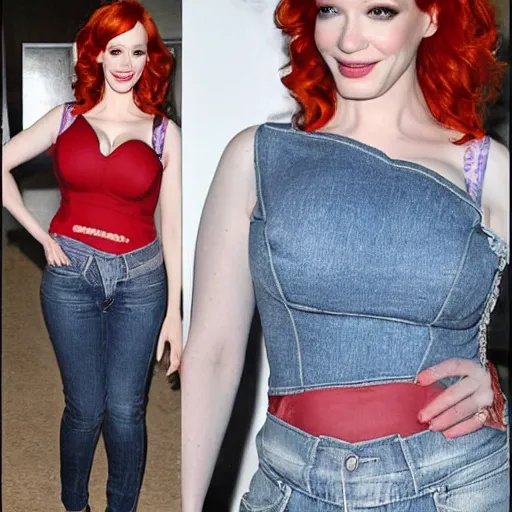 Image similar to christina hendricks from back with jorts,