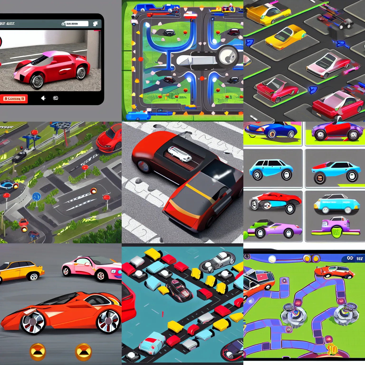 Prompt: hyper casual mobile game car puzzle concept