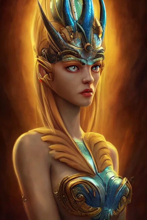 Image similar to portrait of a beautiful female hybrid atlantean anubis elsa jean, alien warrior regal, realistic, refined, detailed, digital art, michael cheval, esao andrews, steampunk, walt disney ( 1 9 3 7 ), francois boucher, oil painting, highly detailed, cinematic lighting, unreal engine, 8 k, hd