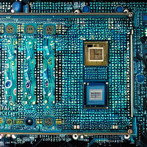 Prompt: composition of four squares motherboard pc submerged in water