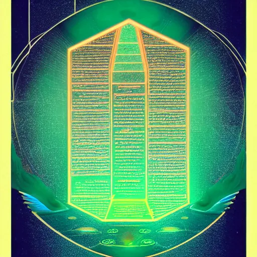 Image similar to emerald tablets of thoth by beeple hieroglyphic grimoire