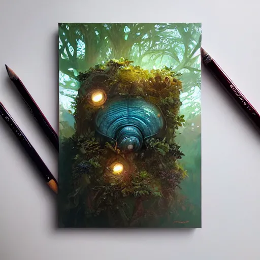 Image similar to ultra realistic illustration of magical tardigrade, forest, fantasy, colorful lights, intricate, elegant, highly detailed, digital painting, artstation, concept art, smooth, sharp focus, illustration, art by artgerm and greg rutkowski and alphonse mucha