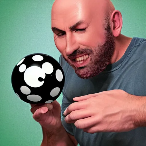 Image similar to bald man playing 8 ball pool, digital art