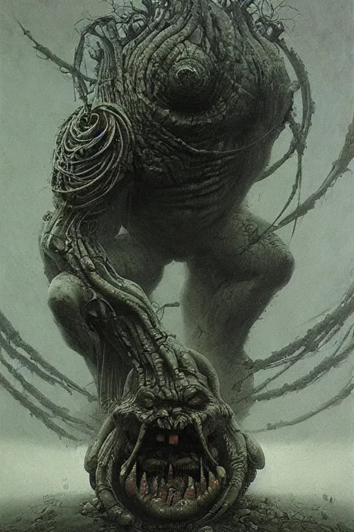 Prompt: ogre by giger, zdzisław beksinski, greg rutkowski