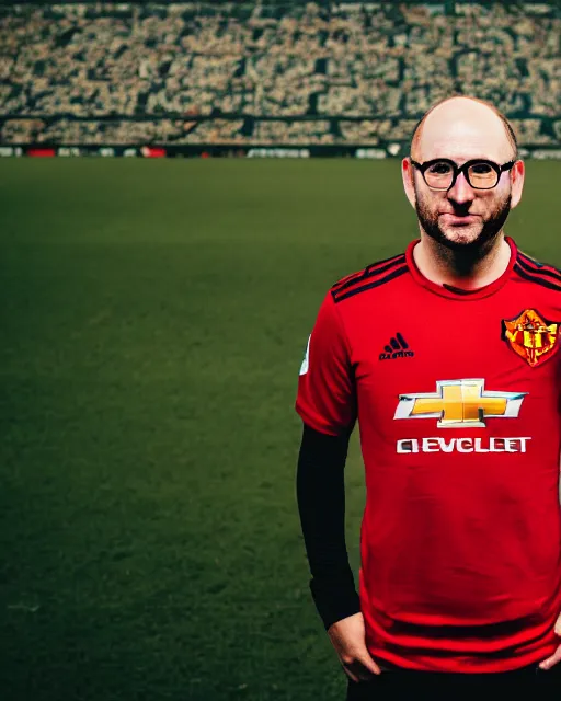 Image similar to joel glazer is the devil reincarnate, owner of manchester united football club, portrait, pure evil, devils horns, joel glazer, hell, 8 5 mm lens, photo realistic, symmetrical face, cinematic lighting