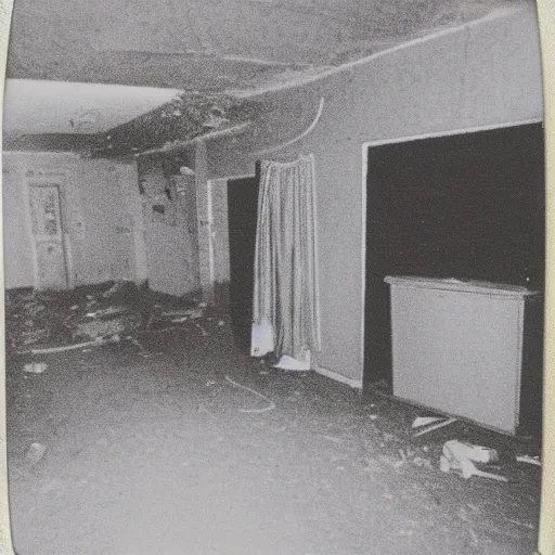 Prompt: polaroid of a basement, poltergeist, liminal, hidden ghost, ceremonial circle on the floor.