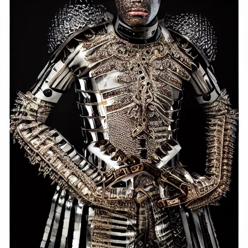 Image similar to a portrait of a beautiful young male wearing an alexander mcqueen armor made of circuits, photographed by andrew thomas huang, artistic