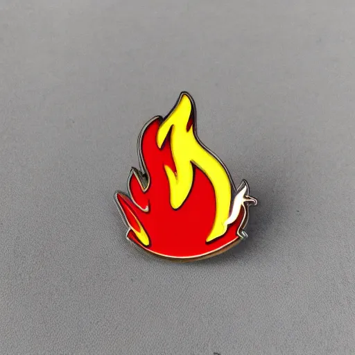 Image similar to simple yet detailed, fire warning flame enamel pin retro design