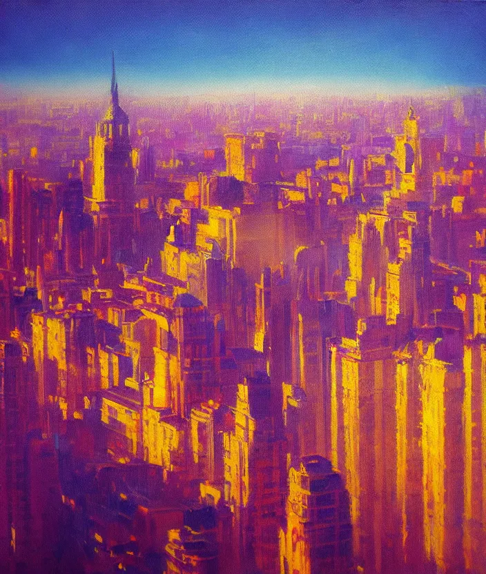 Image similar to An extremely close up shot of the interior of a European City with rays of sunlight bouncing off the buildings, sunrise, sunset, bright yet cool colors, colors and rays of yellow orange red pink purple and blue cover the image, melancholic, nostalgic, cool, epic, oil painting, painting, trending on deviantart, trending on artstation, realistic, polaroid photograph, polaroid, lens blur, photo, realistic, hyperrealistic, very realistic, detailed, very detailed, intriciate detail, intricate details, HD quality, 4k resolution, 8k resolution, in the style of an album cover, in the style of Édouard Cortès