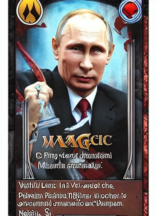 Prompt: magic the gathering card vladimir putin