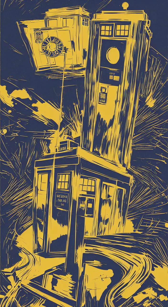 Prompt: the doctor and the TARDIS in an art deco style