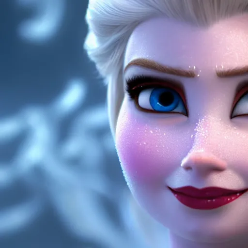 Image similar to closeup of a photorealistic 3d model elsa frozen