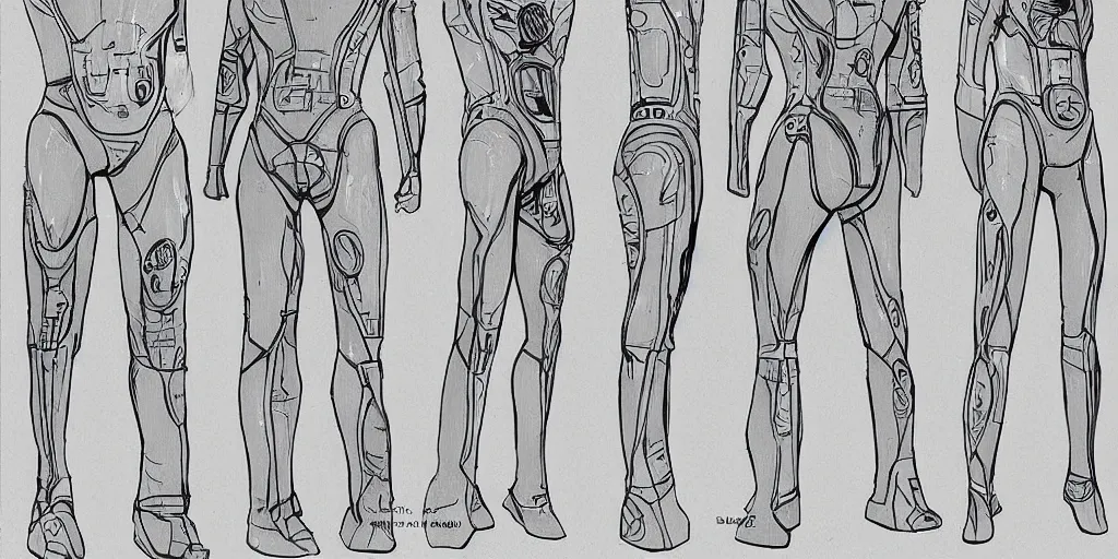 Image similar to male, space suit, character sheet, concept art, stylized, large shoulders, short torso, long thin legs, cartoon proportions, concept design, by jean giraud